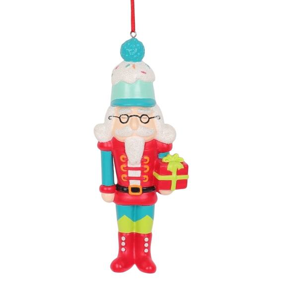 Grandpa Nutcracker Christmas Tree Ornament Sprinkles Red Blue Hat Present 7.5 in - Picture 7 of 8